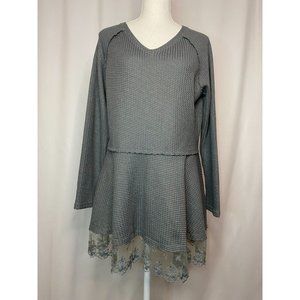 Naggoo Ladies Top, Size Large, Grey with Lace Hem, Long Sleeve, Boho